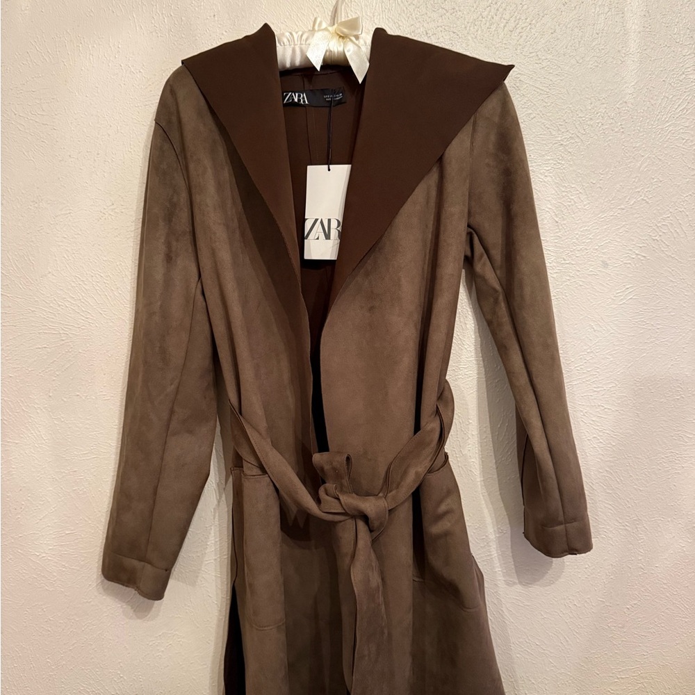 Zara Faux Suede Hooded Coat